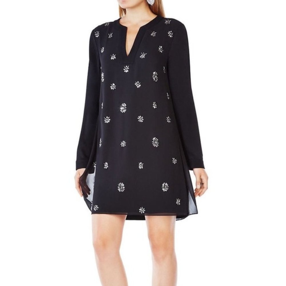 BCBGMaxAzria Black Dyanne Beaded Tunic Dress